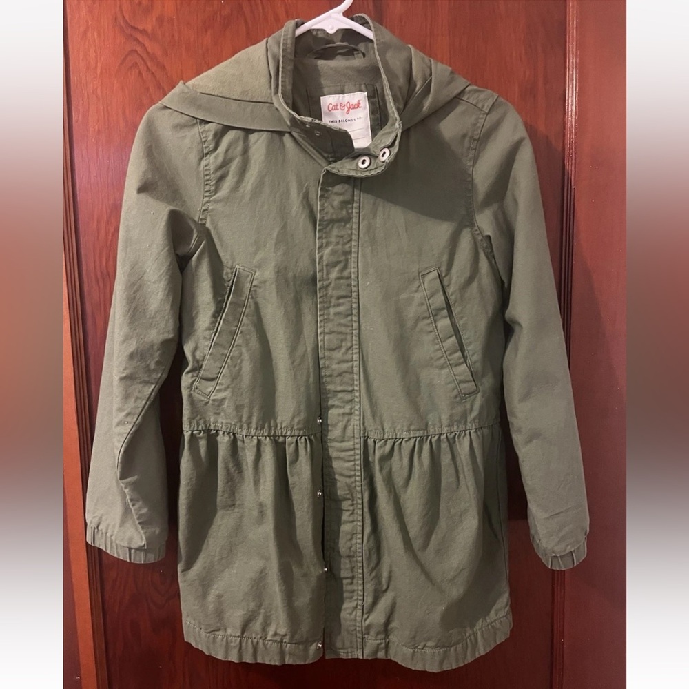 Cat & Jack Girls Outerwear Hooded Jacket - Olive Green, L (10/12)